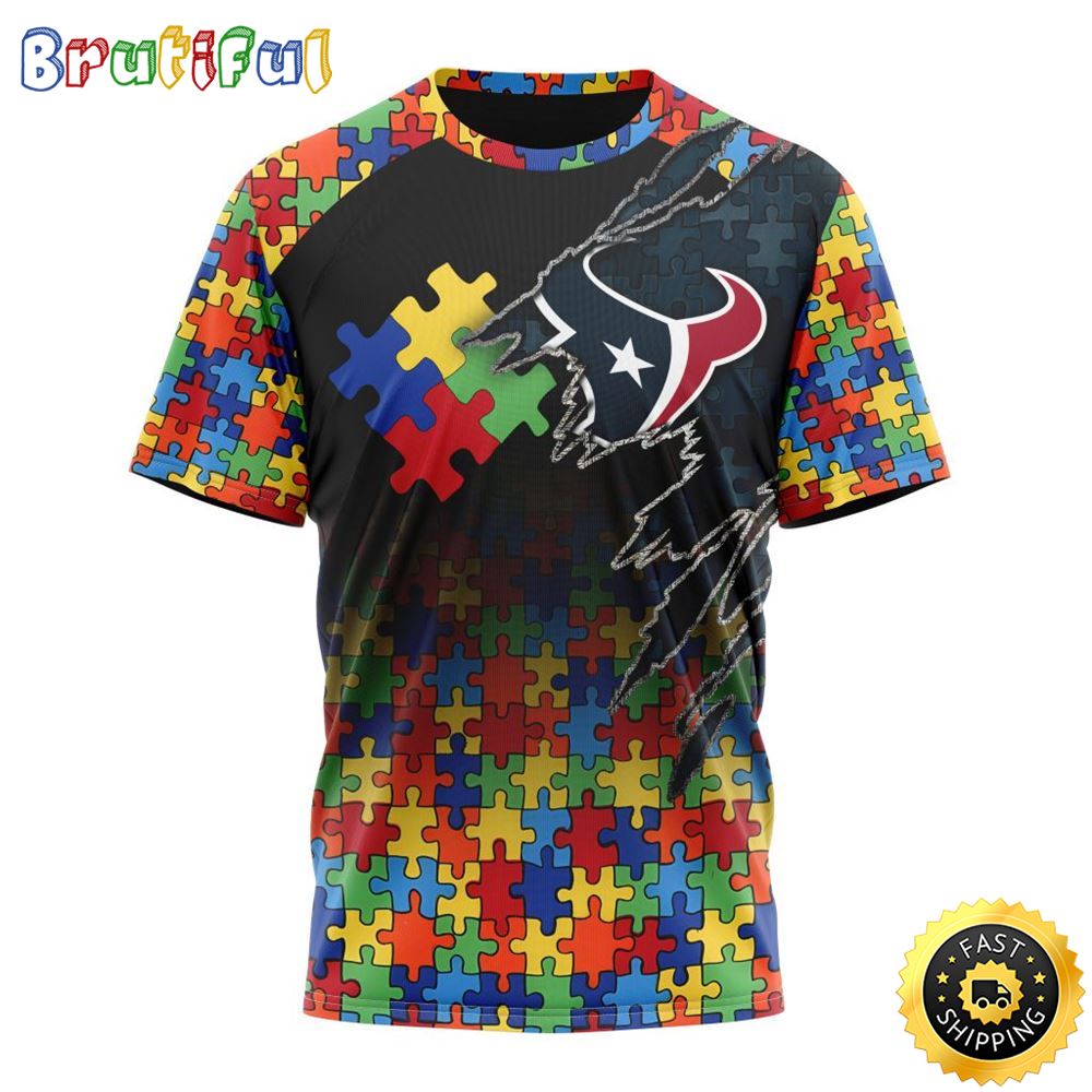 NFL Houston Texans All Over Print 3D T Shirt Autism Awareness Design Gifts For Survivors 1 be48iq