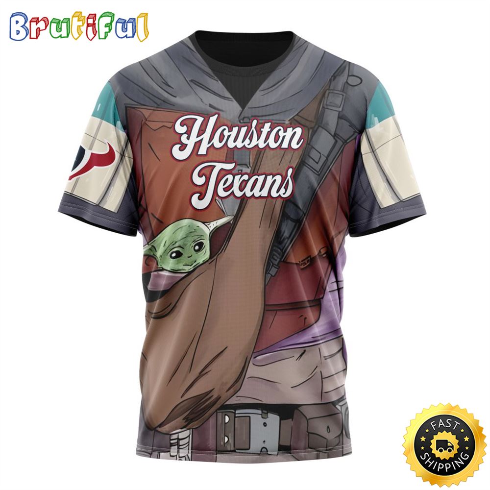 NFL Houston Texans All Over Print 3D T Shirt Specialized Mandalorian And Baby Yoda Gifts For Football Fans 1 ly3oak