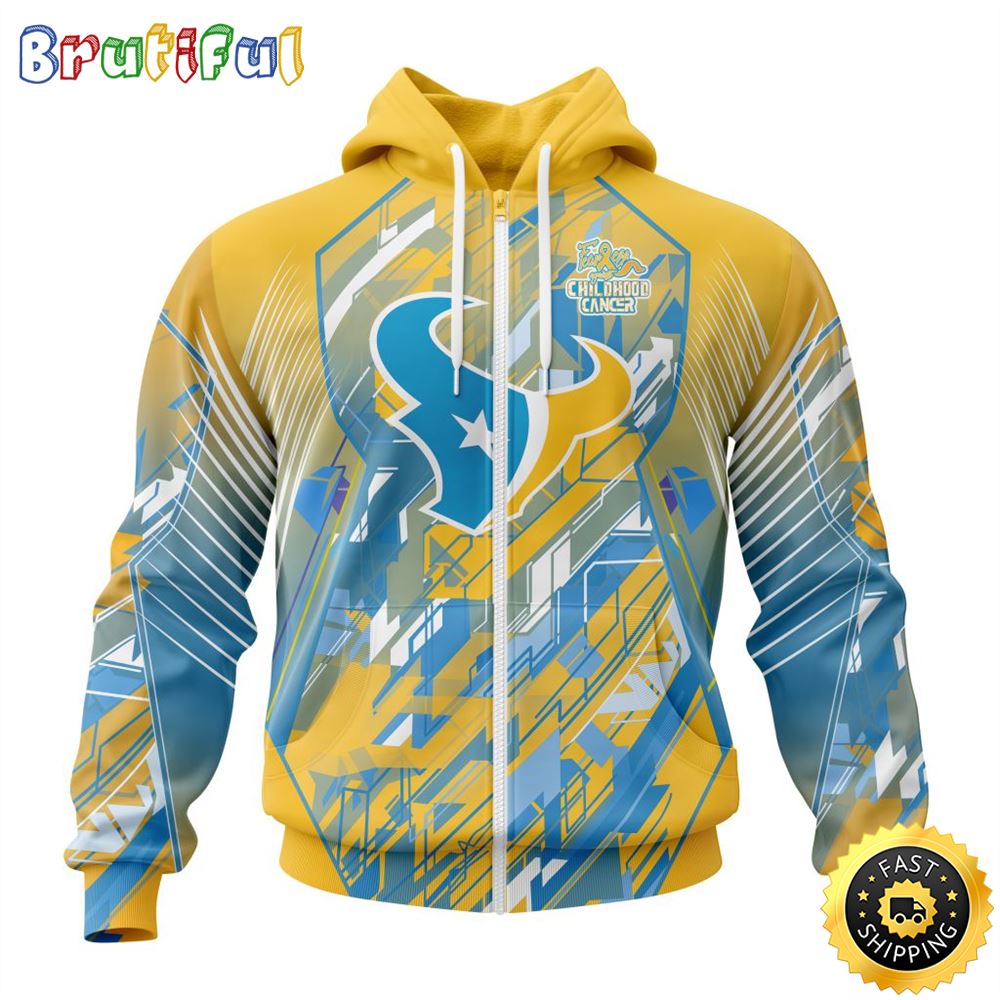 NFL Houston Texans All Over Print Zip 3D Hoodie Fearless Against Childhood Cancers Unisex Hoodie 1 ccvzxb