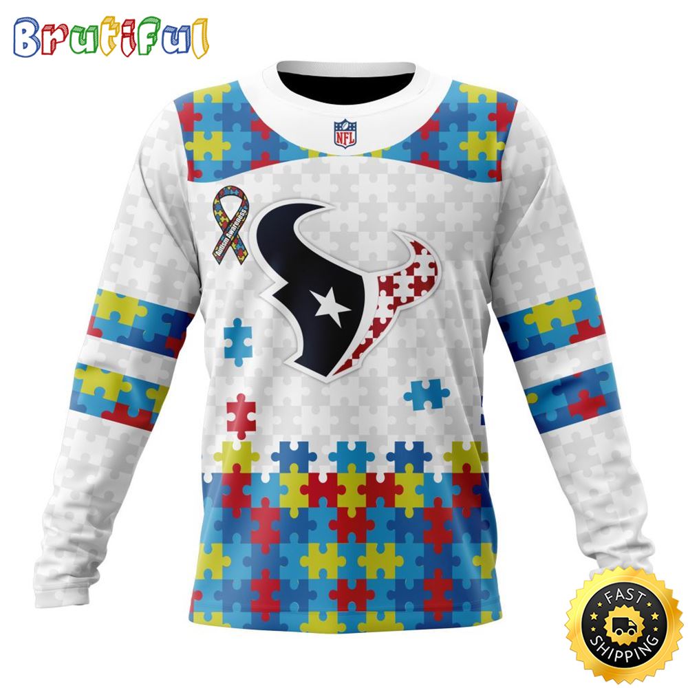NFL Houston Texans Crewneck Sweatshirt Autism Awareness Design Your Team In Style 1 qwcefa