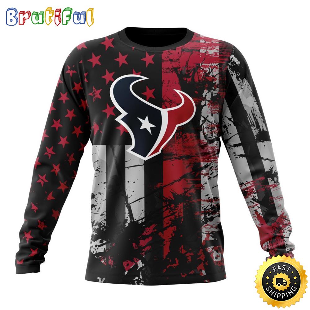 NFL Houston Texans Crewneck Sweatshirt Classic Grunge American Flag Stylish Warmth For Fans 1 cr4xxb