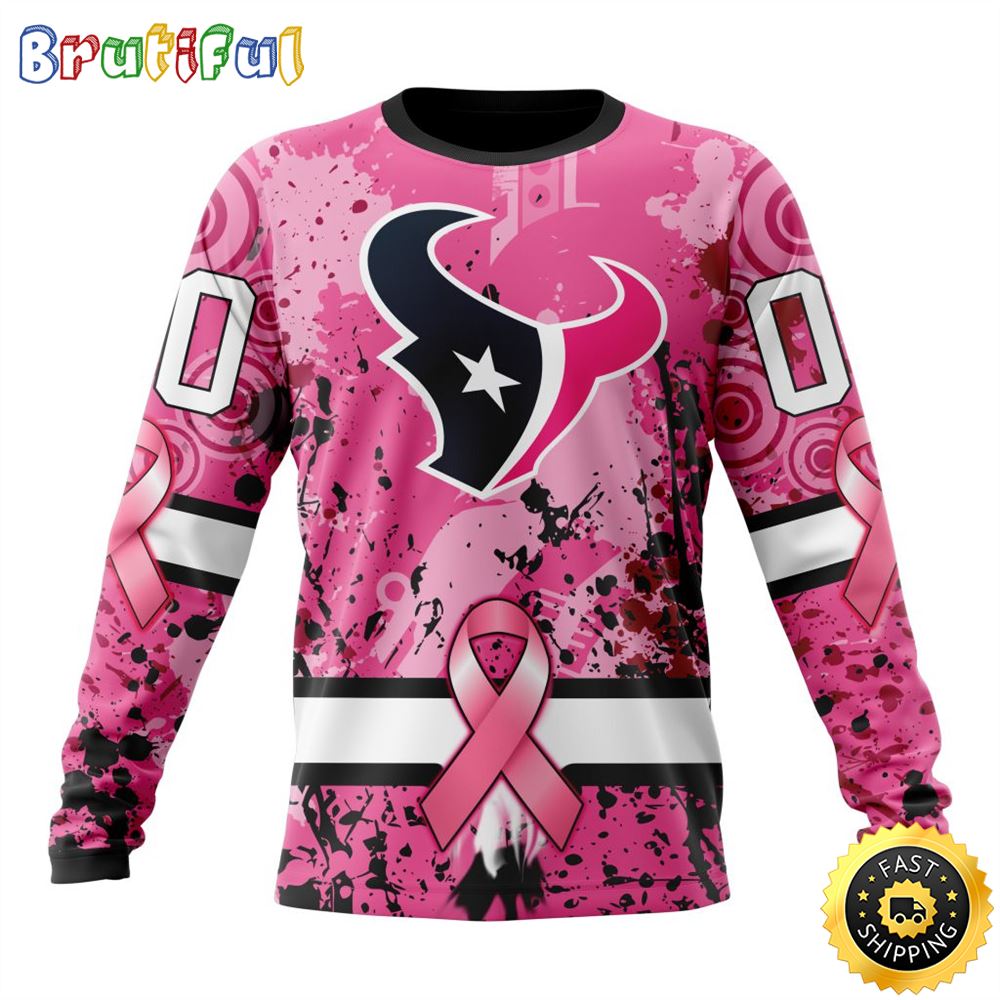 NFL Houston Texans Crewneck Sweatshirt I Pink I Can In October We Wear Pink Breast Cancer Gift For Football Fans 1 gqurj8