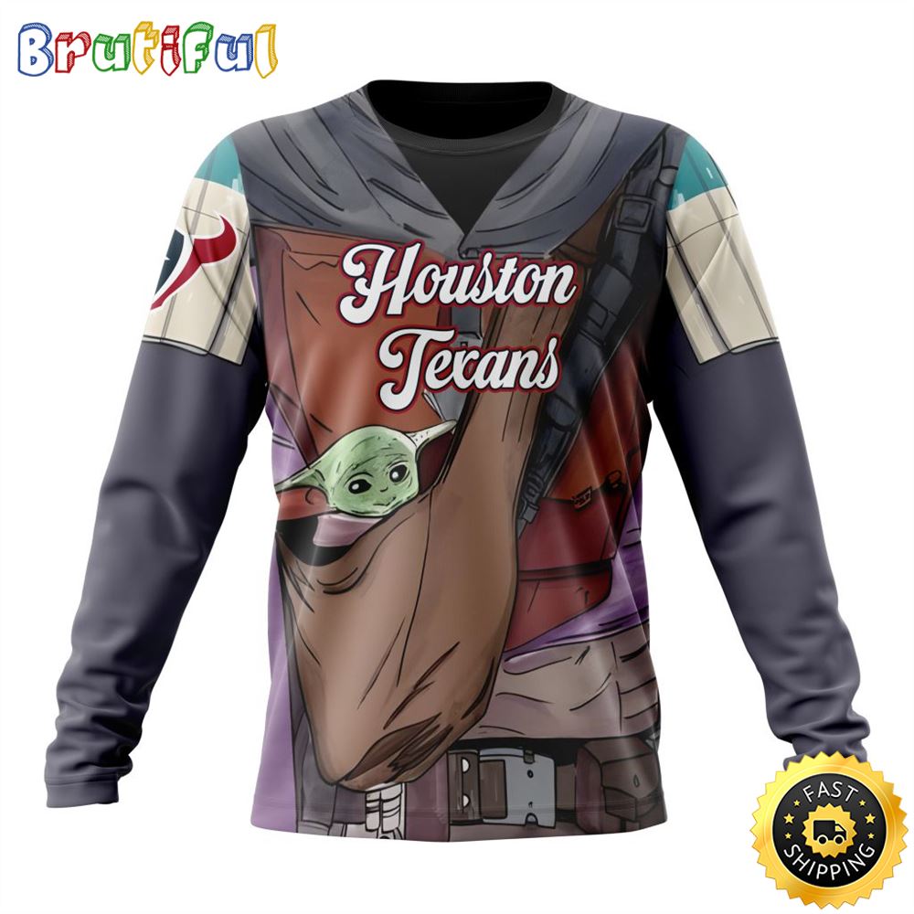 NFL Houston Texans Crewneck Sweatshirt Specialized Mandalorian And Baby Yoda Gifts For Football Fans 1 bwwjrg