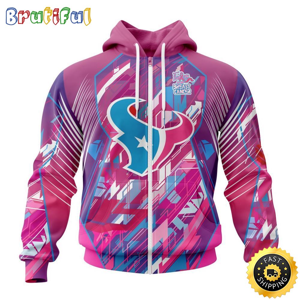 NFL Houston Texans I Pink All Over Print Zip Hoodie 3D I Can Fearless Again Breast Cancer For Breast Cancer Survivors 1 whef7j