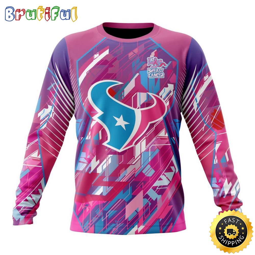 NFL Houston Texans I Pink Crewneck Sweatshirt I Can Fearless Again Breast Cancer For Breast Cancer Survivors 1 exp4d7