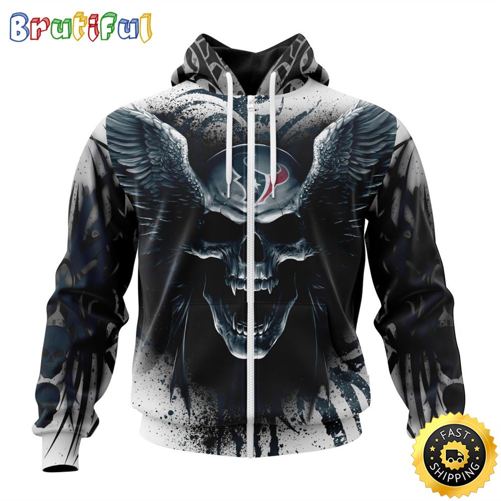 NFL Houston Texans Zip Hoodie 3D All Over Print Special Kits With Skull Unite In Team Colors 1 tz1dnq