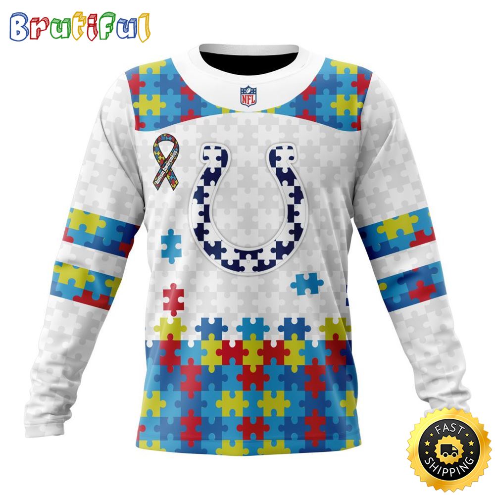 NFL Indianapolis Colts Crewneck Sweatshirt Autism Awareness Design Your Team In Style 1 fvl0ec