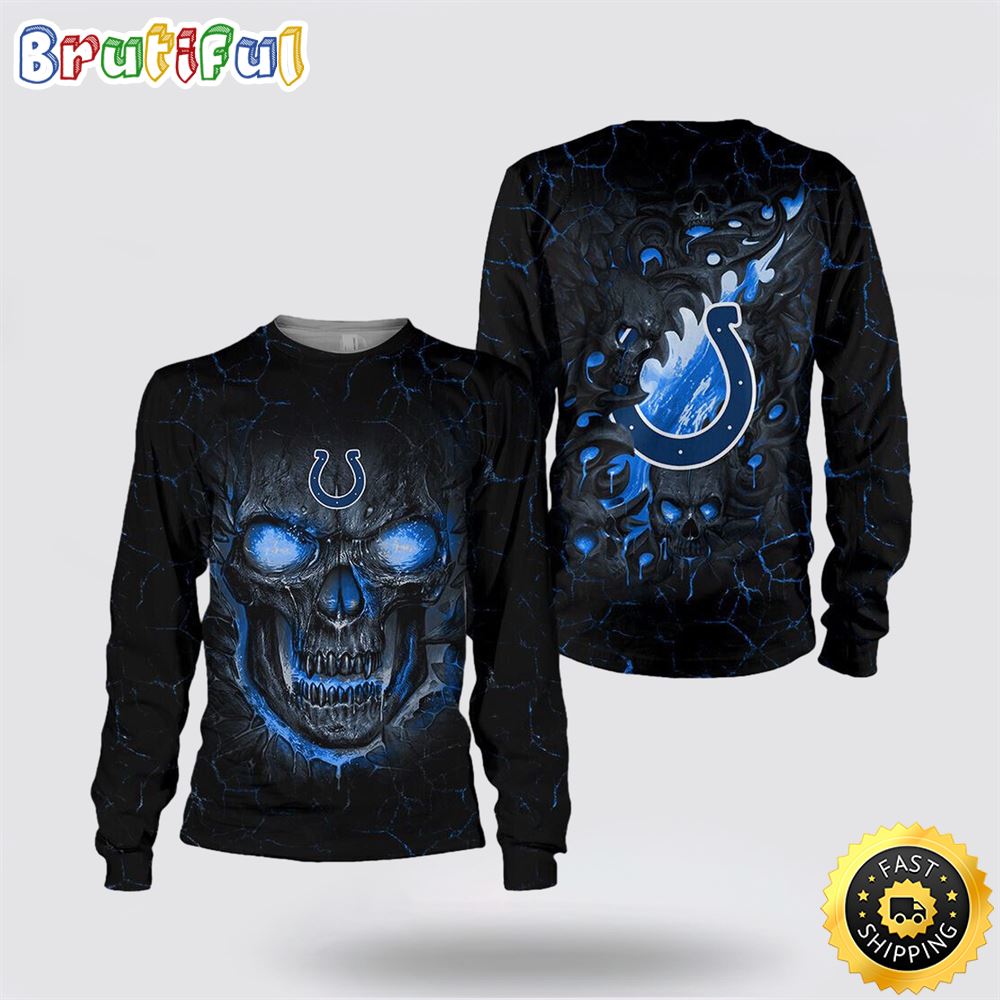 NFL Indianapolis Colts Crewneck Sweatshirt Skull Halloween Show Team Spirit df5vfi