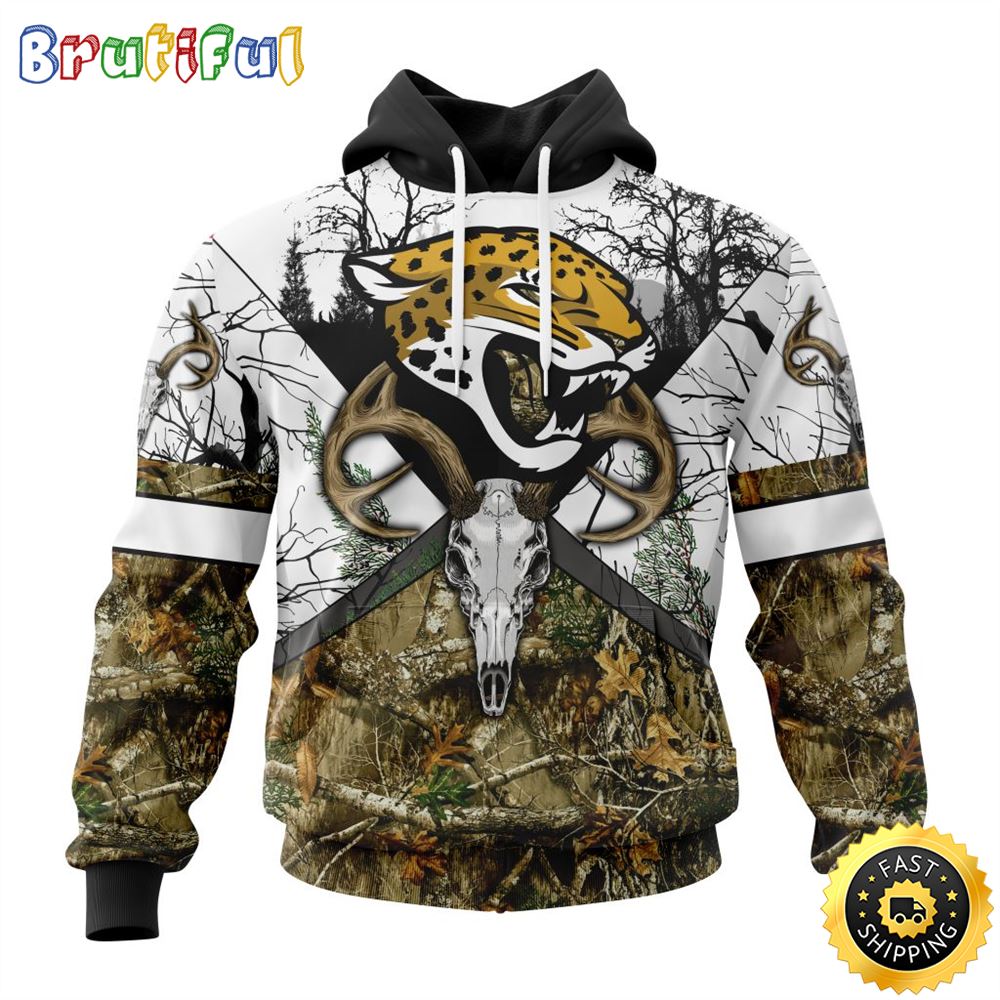 NFL Jacksonville Jaguars 3D Hoodie All Over Print Deer Skull And Forest Pattern Custom Name And Number Hoodie 1 dha0wy