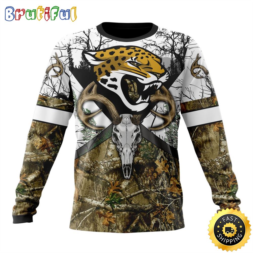 NFL Jacksonville Jaguars Crewneck Sweatshirt Deer Skull And Forest Pattern Represent Your Team 1 hhigkj