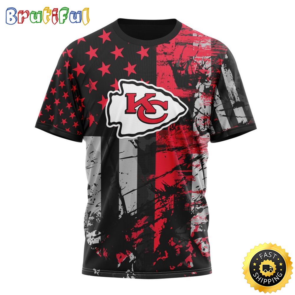 NFL Kansas City Chiefs 3D T Shirts Classic Grunge American Flag Stylish Warmth For Fans 1 m47b2j