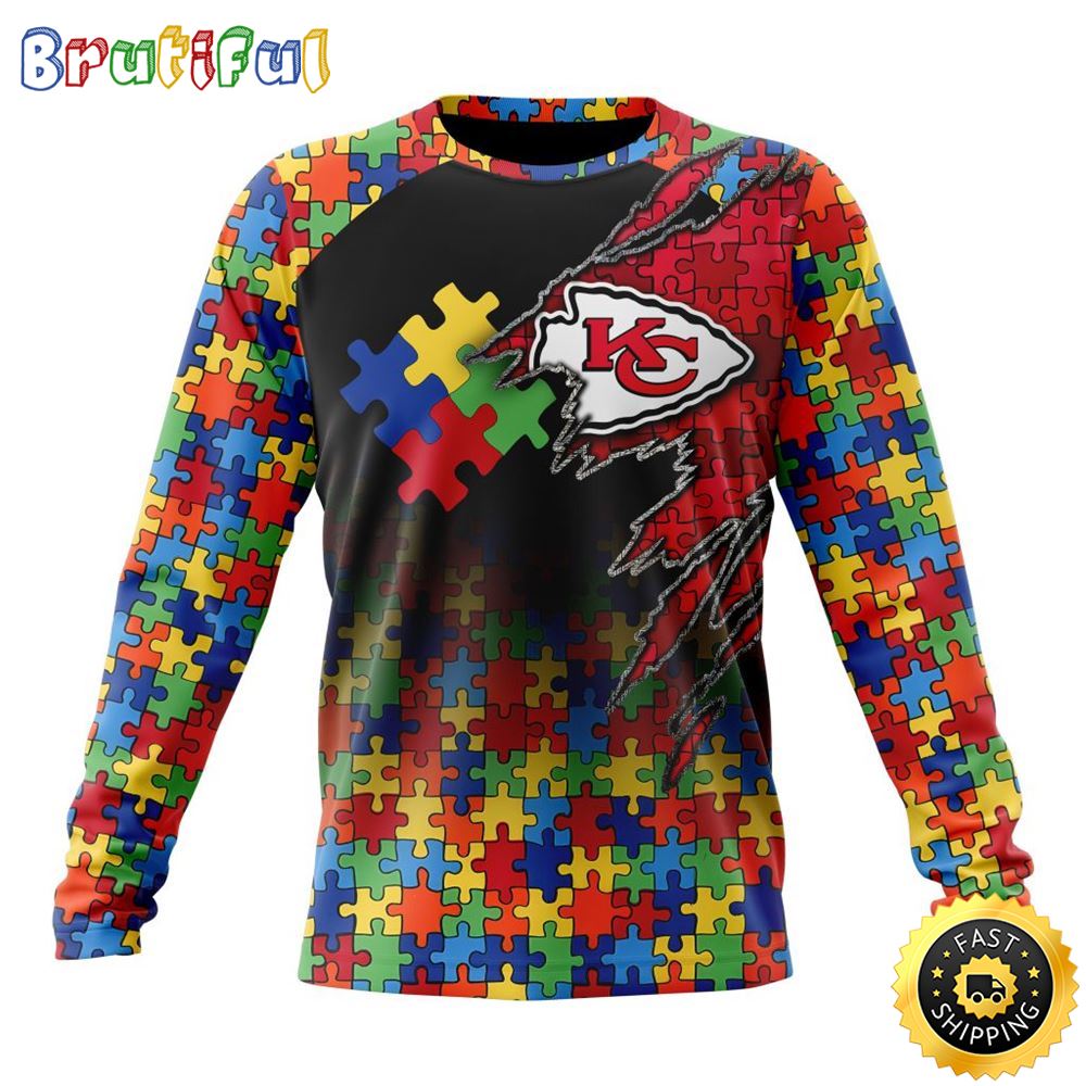 NFL Kansas City Chiefs Crewneck Sweatshirt Autism Awareness Design Gifts For Survivors 1 aj3zou