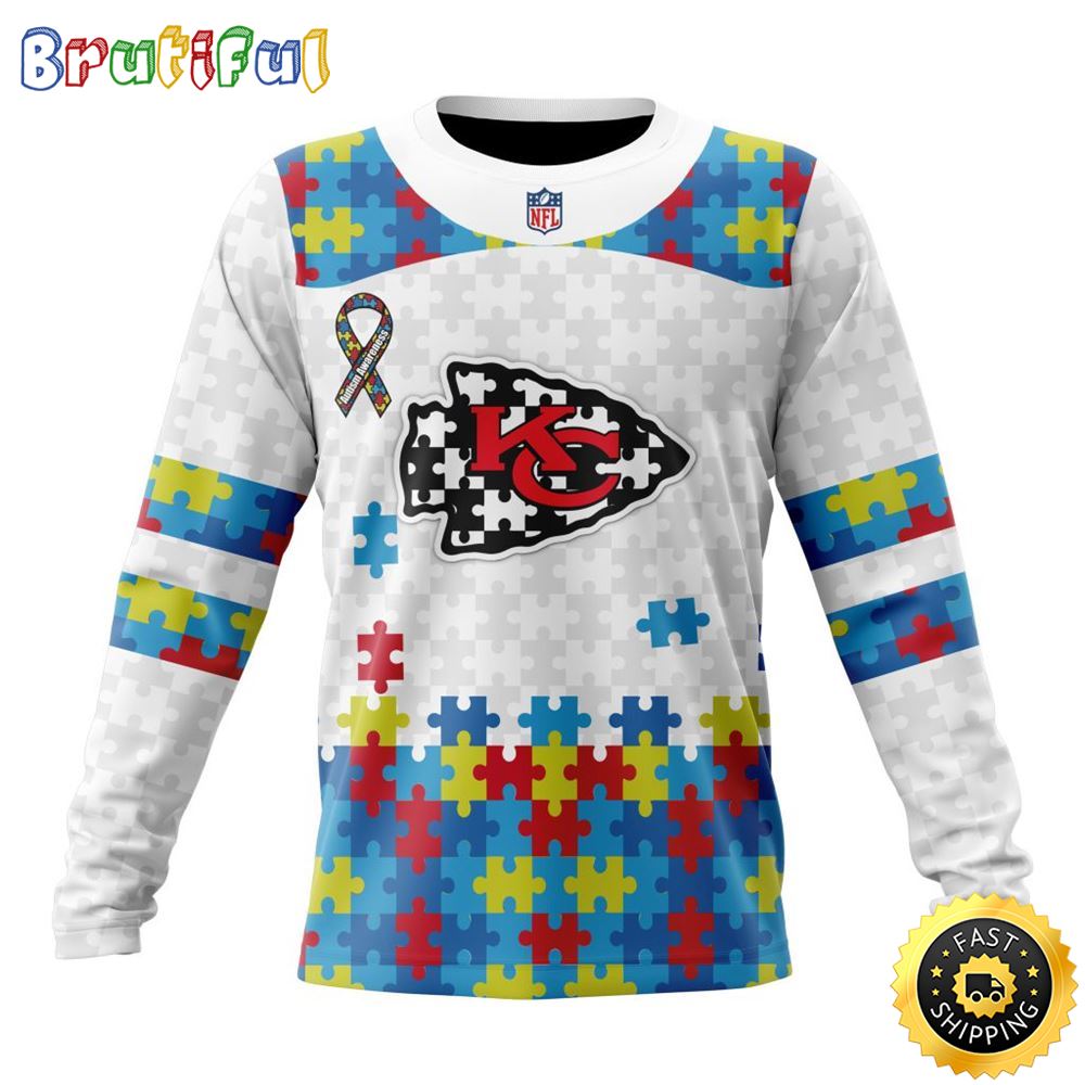 NFL Kansas City Chiefs Crewneck Sweatshirt Autism Awareness Design Your Team In Style 1 pgvrsa