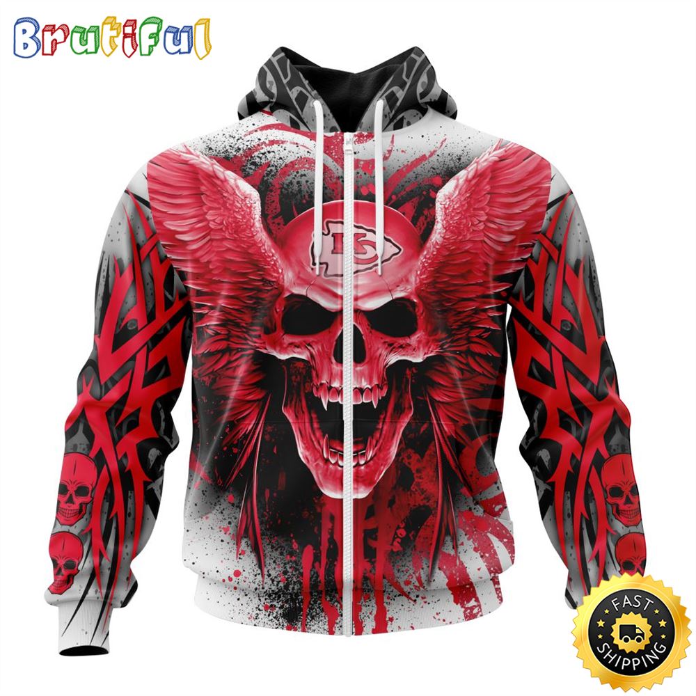 NFL Kansas City Chiefs Zip Hoodie 3D All Over Print Special Kits With Skull Unite In Team Colors 1 opnxti