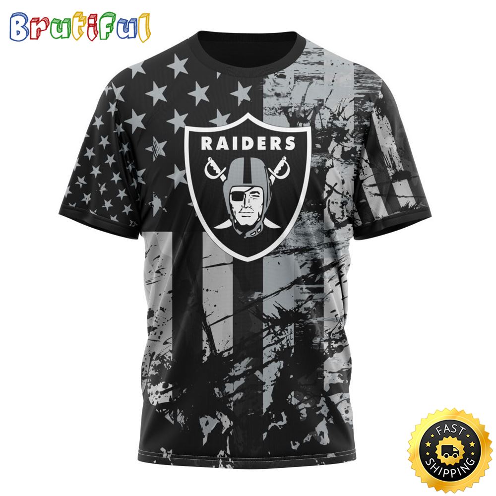 NFL Las Vegas Raiders 3D T Shirts Classic Grunge American Flag Stylish Warmth For Fans 1 nhuyfg