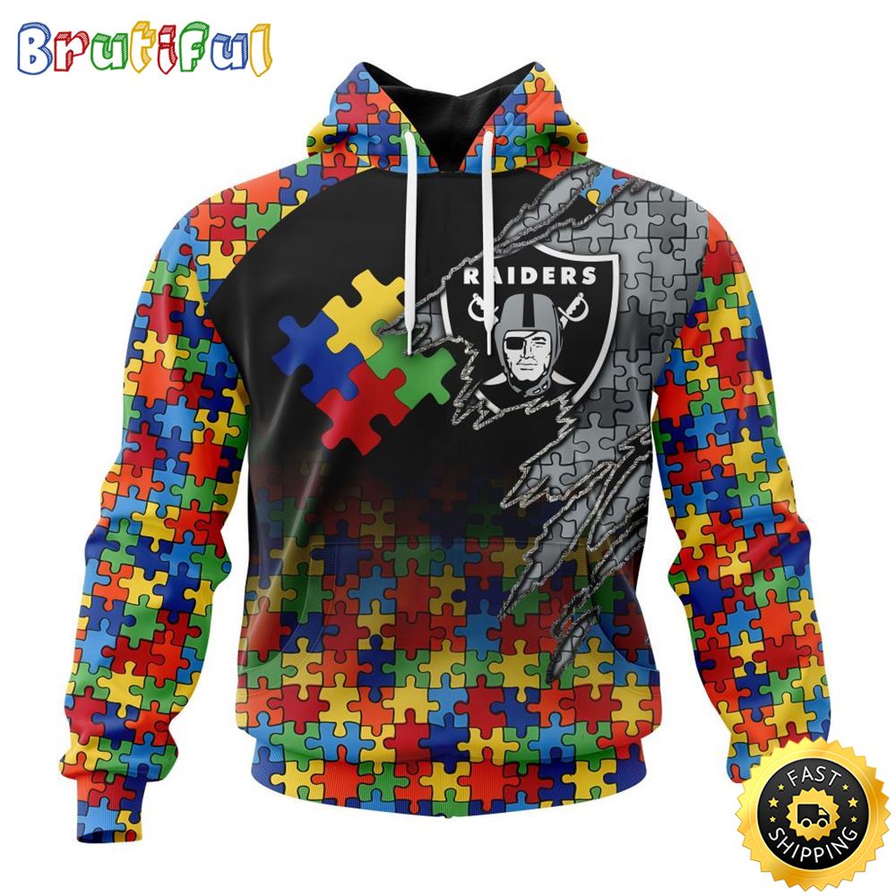 NFL Las Vegas Raiders All Over Print 3D Hoodie Autism Awareness Design Gifts For Survivors 1 yn9ke3