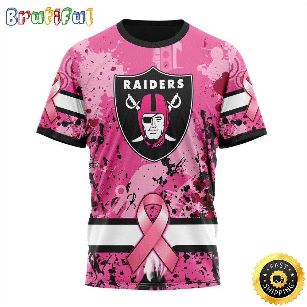 NFL Las Vegas Raiders All Over Print 3D T Shirts I Pink I Can In October We Wear Pink Breast Cancer Gift For Football Fans 1 l4rzhn