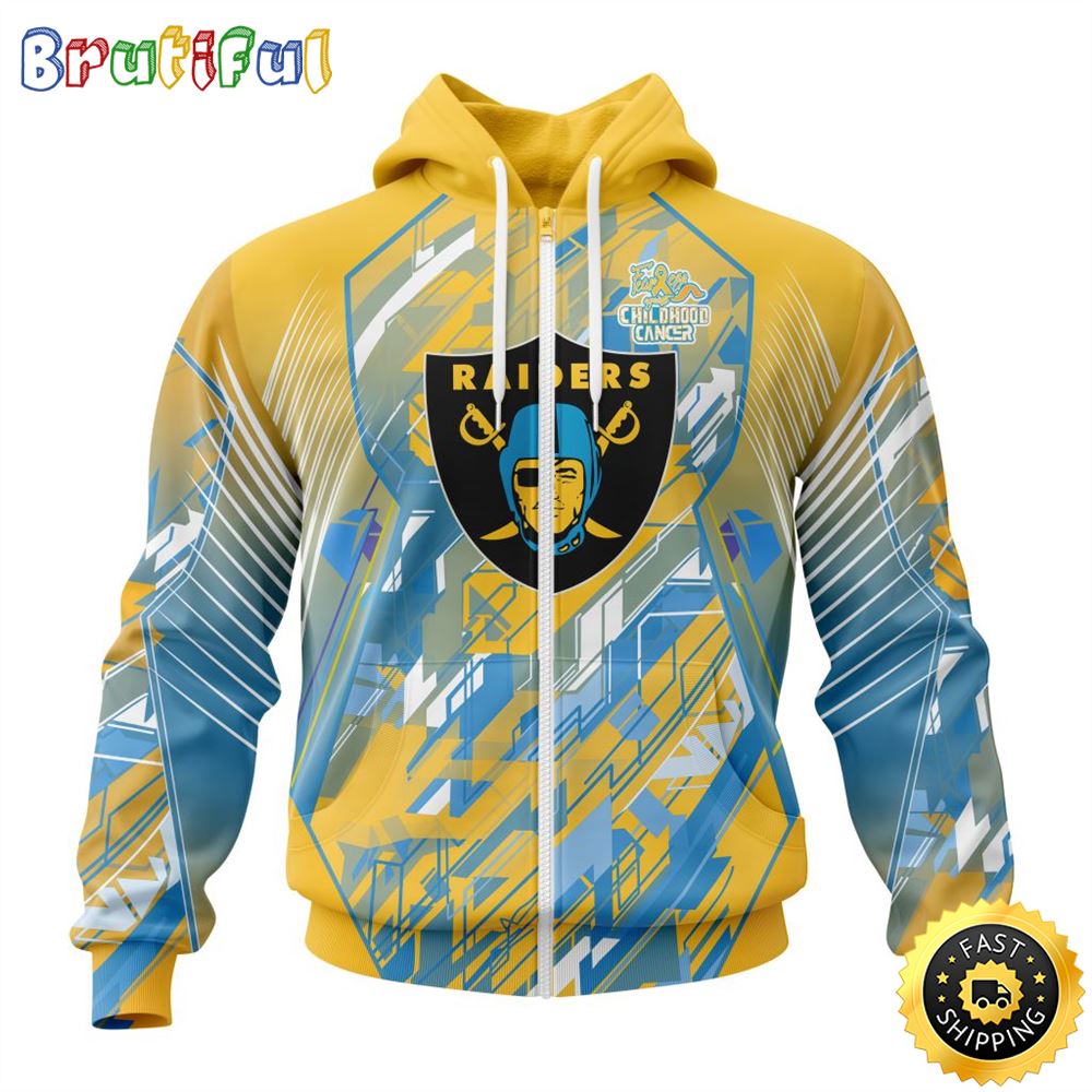 NFL Las Vegas Raiders All Over Print Zip 3D Hoodie Fearless Against Childhood Cancers Unisex Hoodie 1 lfupwf