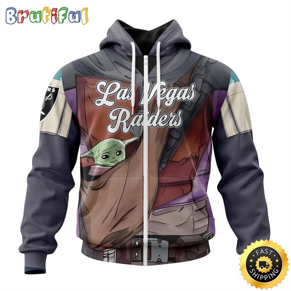 NFL Las Vegas Raiders All Over Print Zip Hoodie 3D Specialized Mandalorian And Baby Yoda Unisex Hoodies 1 je4qcl