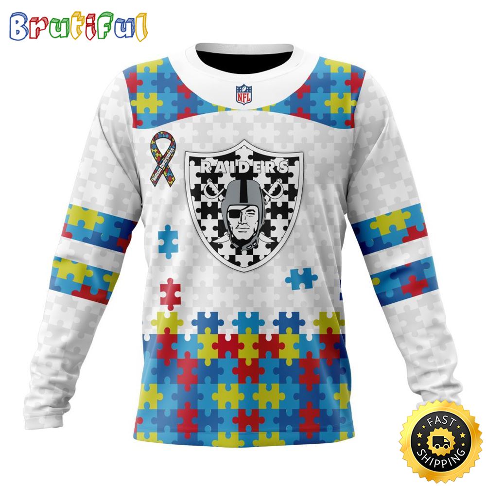 NFL Las Vegas Raiders Crewneck Sweatshirt Autism Awareness Design Your Team In Style 1 w8ljmo