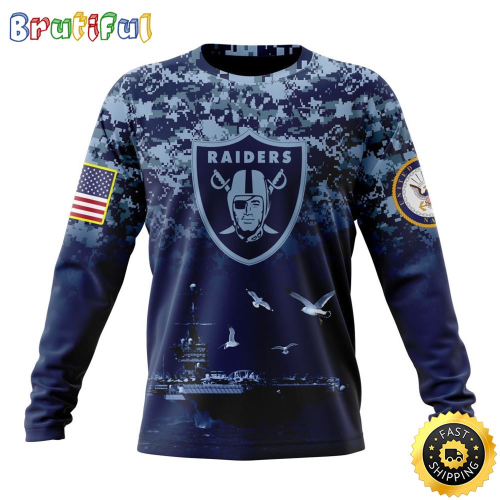 NFL Las Vegas Raiders Crewneck Sweatshirt Honor US Navy Veterans Stylish Gear For Fans 1 mqefdb