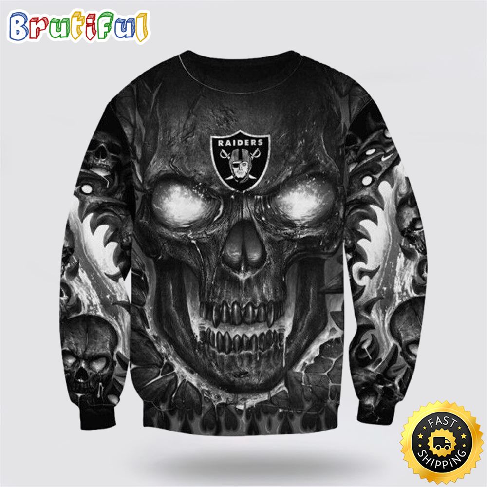 NFL Las Vegas Raiders Crewneck Sweatshirt Skull Halloween Your Team In Style hok5w9
