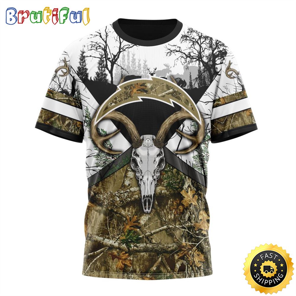 NFL Los Angeles Chargers 3D T Shirt Deer Skull And Forest Pattern Represent Your Team 1 na2nop