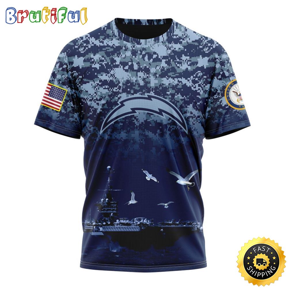 NFL Los Angeles Chargers 3D T Shirt Honor US Navy Veterans Stylish Gear For Fans 1 xnbxxs