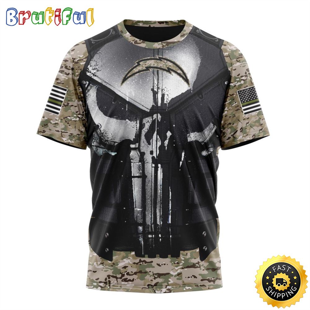 NFL Los Angeles Chargers 3D T Shirt Punisher Skull Camo Veteran Kits Represent Your Team 1 raapck