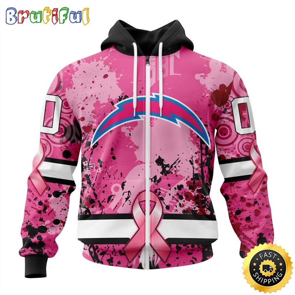 NFL Los Angeles Chargers All Over Print Zip Hoodie 3D I Pink I Can In October We Wear Pink Breast Cancer Unisex Hoodie 1 wgt5lq