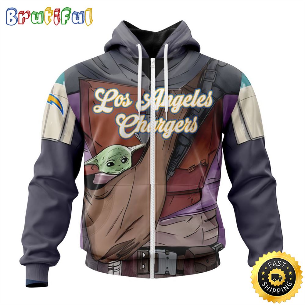 NFL Los Angeles Chargers All Over Print Zip Hoodie 3D Specialized Mandalorian And Baby Yoda Unisex Hoodies 1 tm4dip