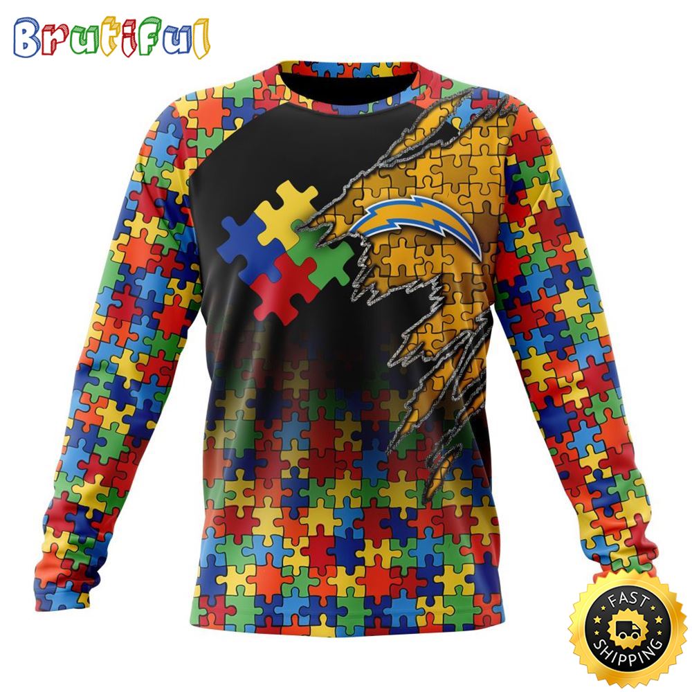 NFL Los Angeles Chargers Crewneck Sweatshirt Autism Awareness Design Gifts For Survivors 1 fkux5t