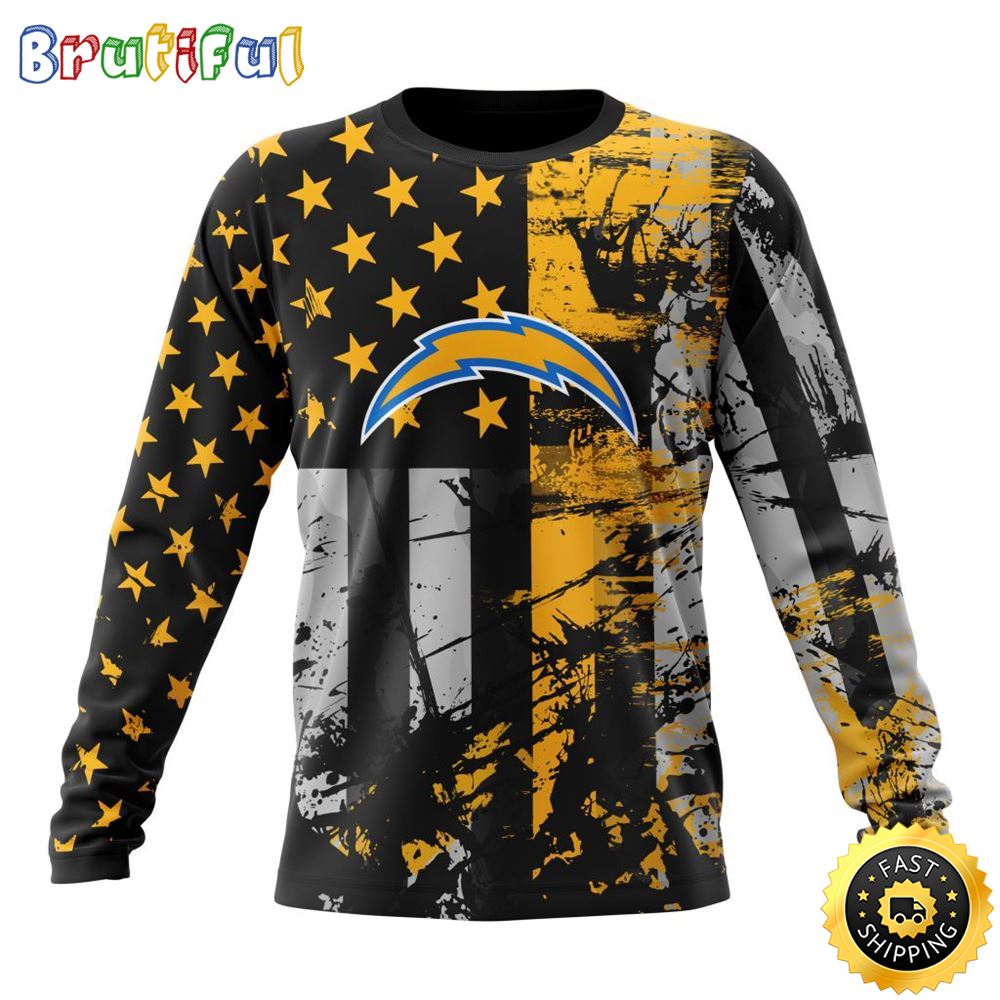 NFL Los Angeles Chargers Crewneck Sweatshirt Classic Grunge American Flag Stylish Warmth For Fans 1 dwchep