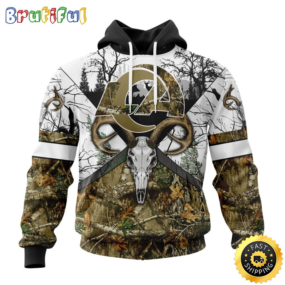 NFL Los Angeles Rams 3D Hoodie All Over Print Deer Skull And Forest Pattern Custom Name And Number Hoodie 1 ohldpz