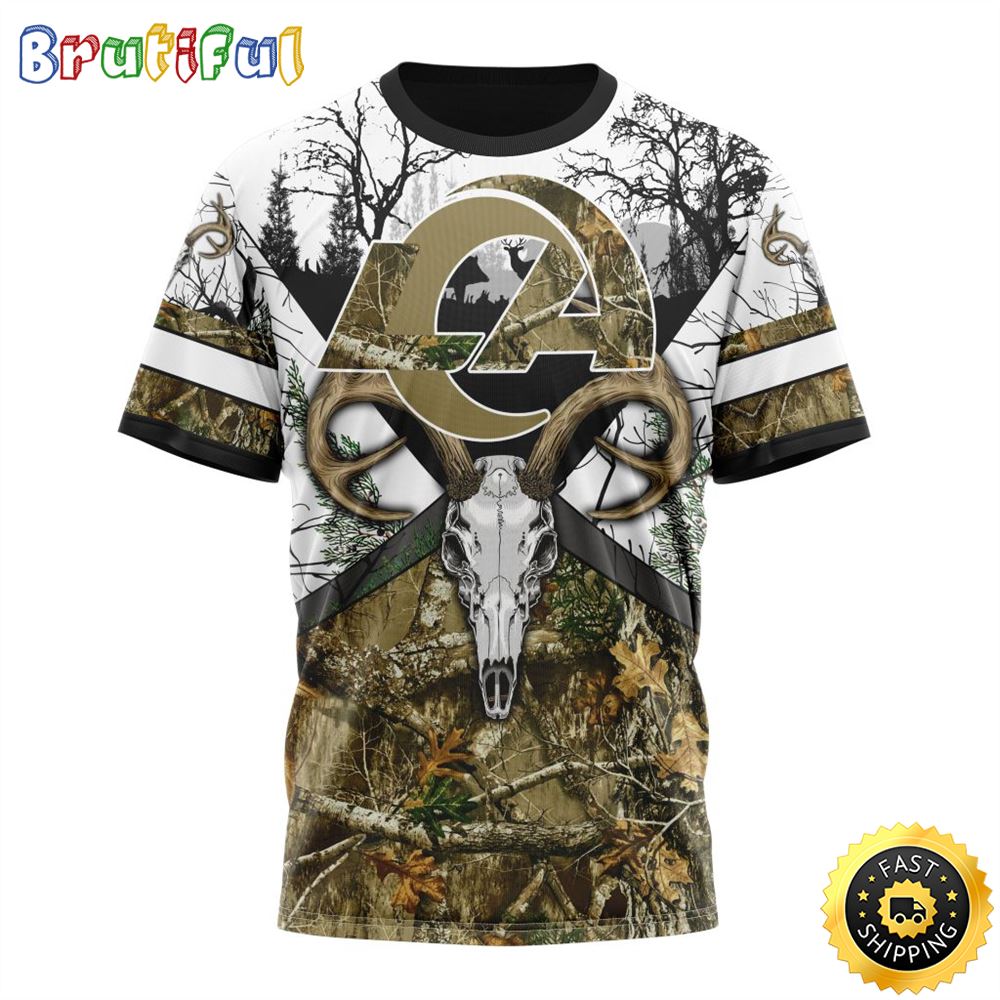 NFL Los Angeles Rams 3D T Shirt Deer Skull And Forest Pattern Represent Your Team 1 iazeqa