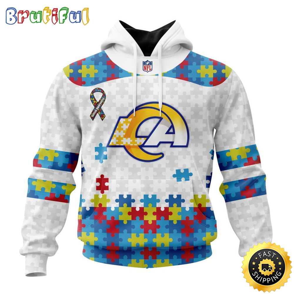 NFL Los Angeles Rams All Over Print 3D Hoodie Autism Awareness Design Unisex Hoodie 1 rnbzfy