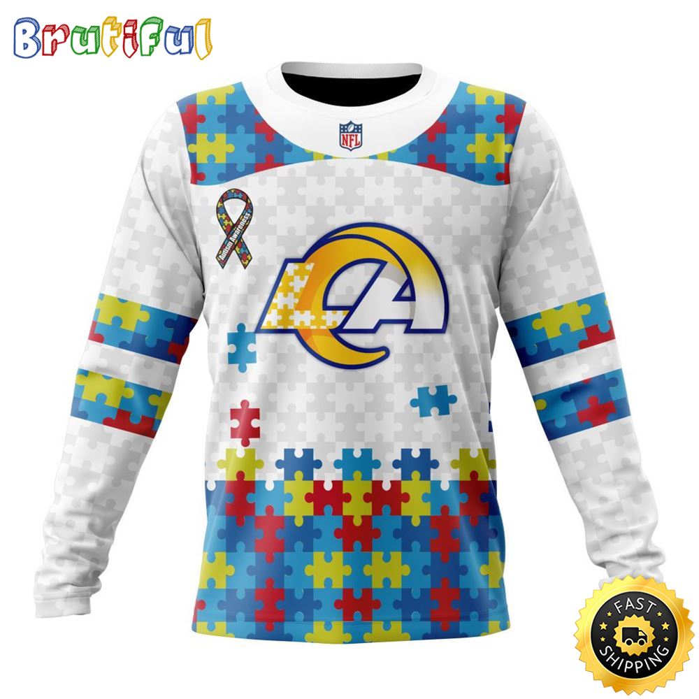 NFL Los Angeles Rams Crewneck Sweatshirt Autism Awareness Design Your Team In Style 1 r4aukl