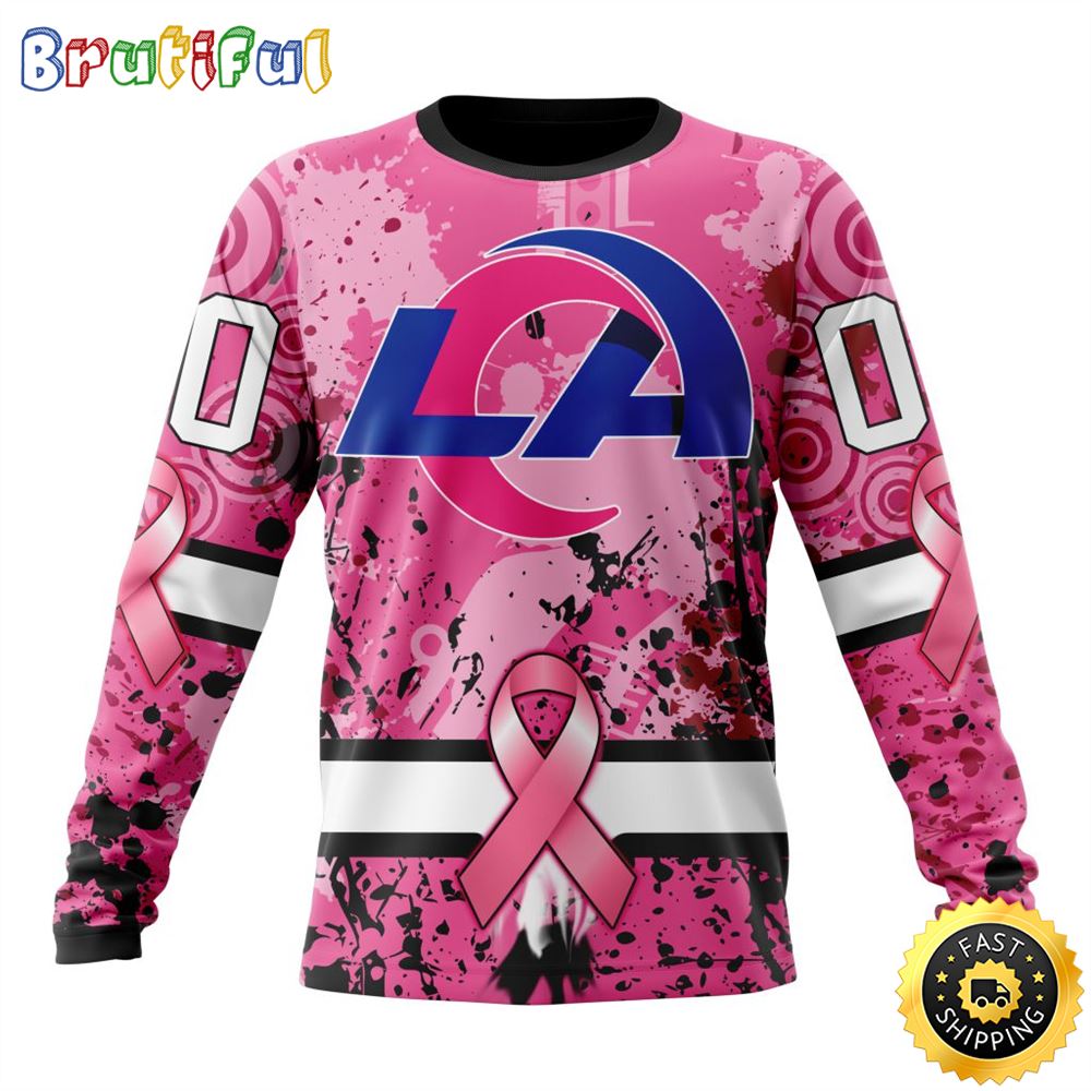 NFL Los Angeles Rams Crewneck Sweatshirt I Pink I Can In October We Wear Pink Breast Cancer Gift For Football Fans 1 llxf2t