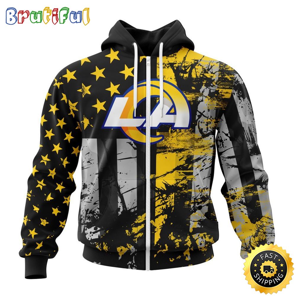 NFL Los Angeles Rams Zip Hoodie 3D Classic Grunge American Flag Stylish Warmth For Fans 1 gradug