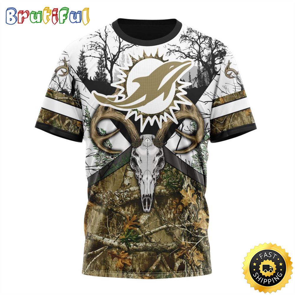 NFL Miami Dolphins 3D T Shirt Deer Skull And Forest Pattern Represent Your Team 1 comxke