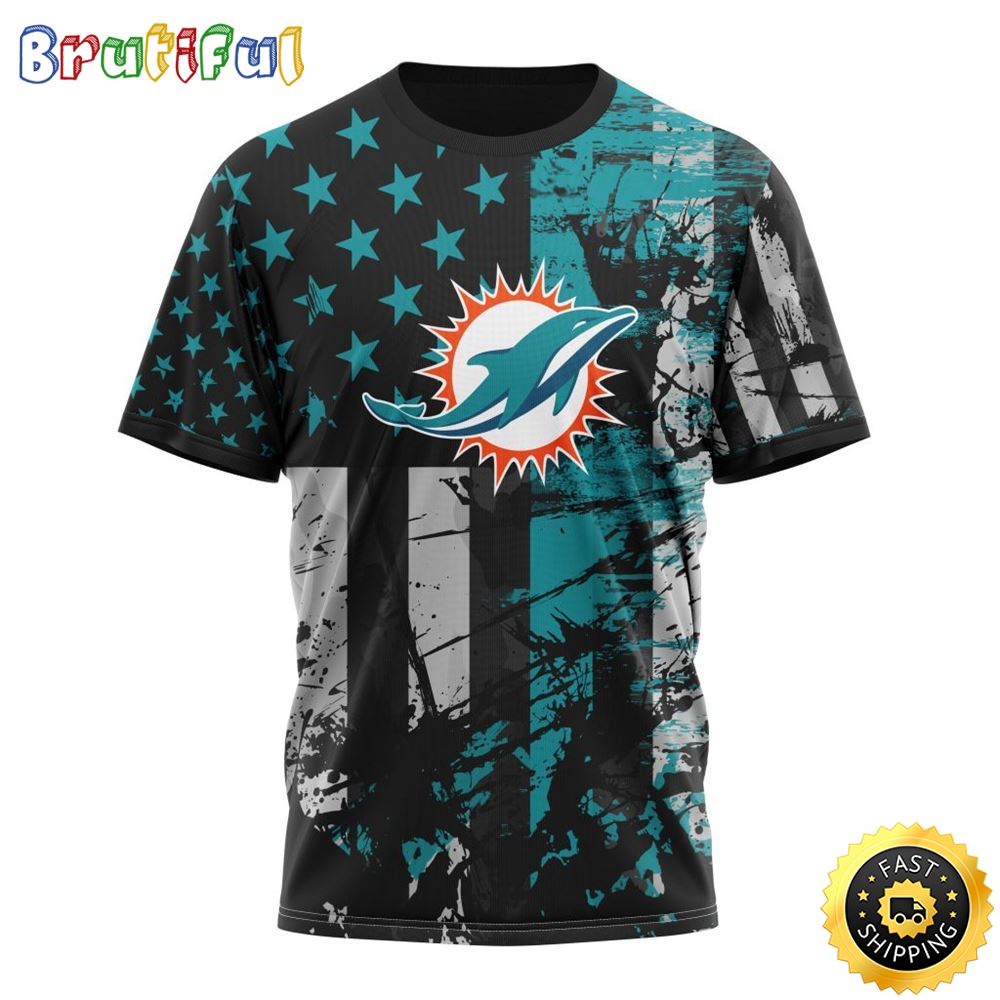NFL Miami Dolphins 3D T Shirts Classic Grunge American Flag Stylish Warmth For Fans 1 jno4cl