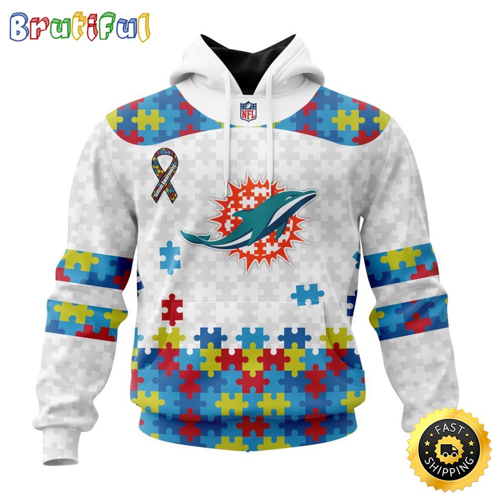 NFL Miami Dolphins All Over Print 3D Hoodie Autism Awareness Design Unisex Hoodie 1 pzaz2l