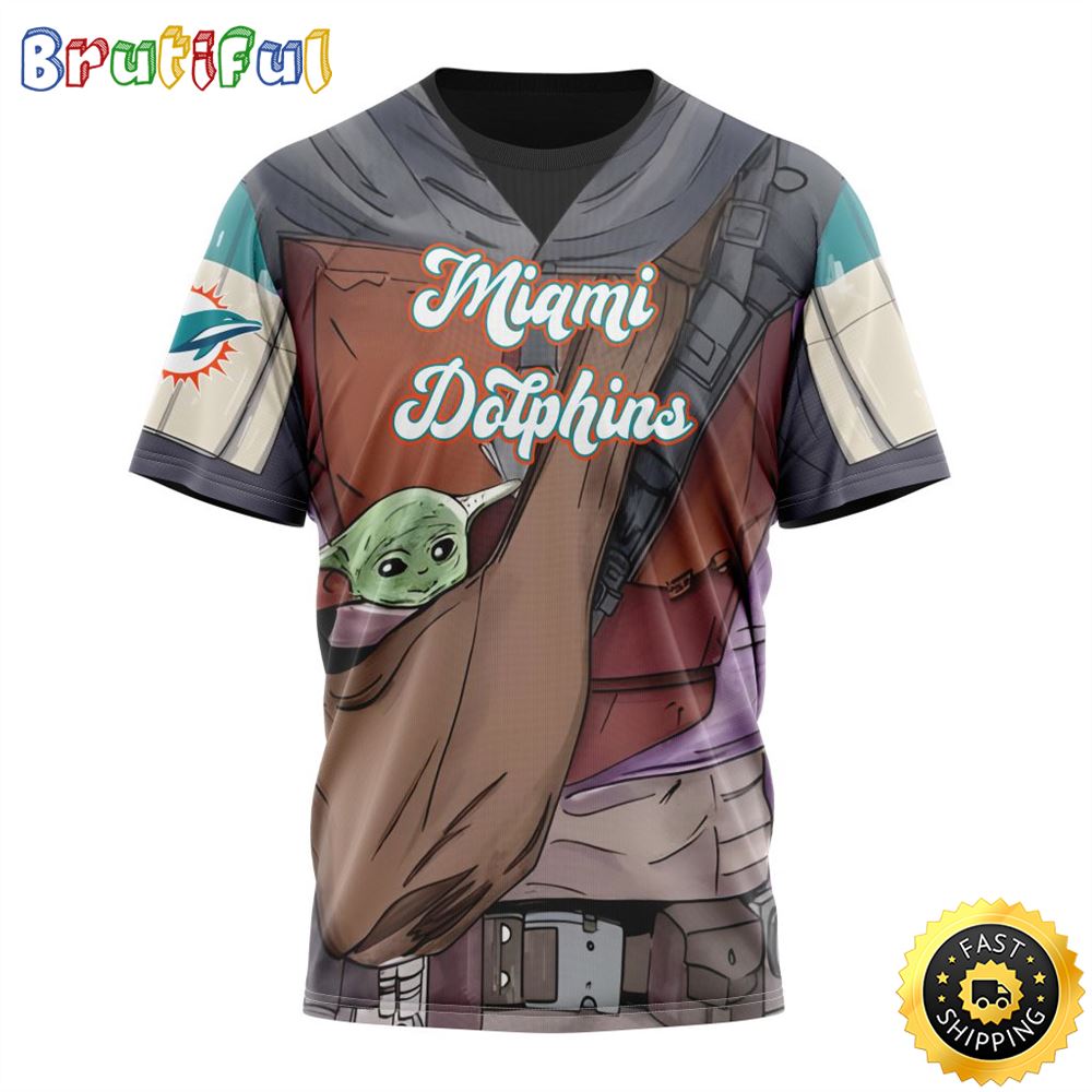 NFL Miami Dolphins All Over Print 3D T Shirt Specialized Mandalorian And Baby Yoda Gifts For Football Fans 1 tgj95h