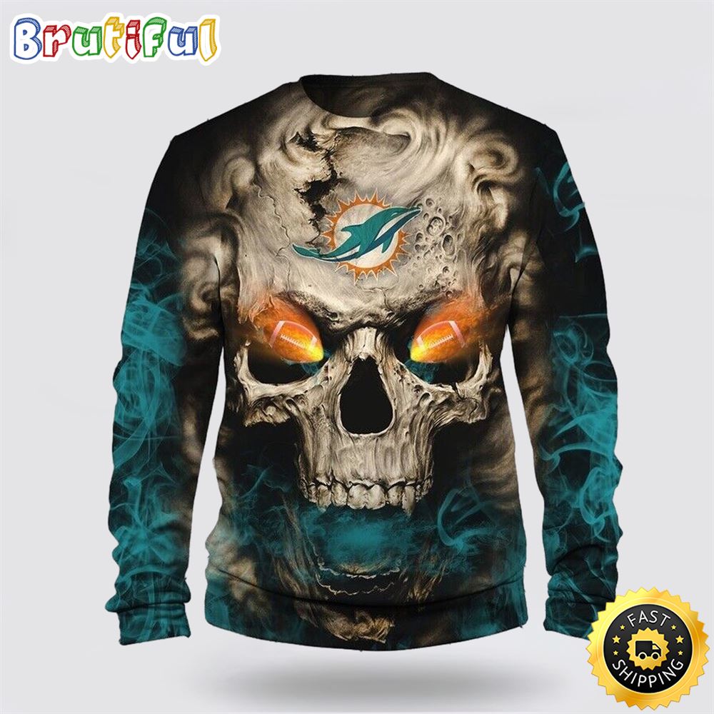 NFL Miami Dolphins Crewneck Sweatshirt Skull Halloween Show Team Spirit hcgz5w