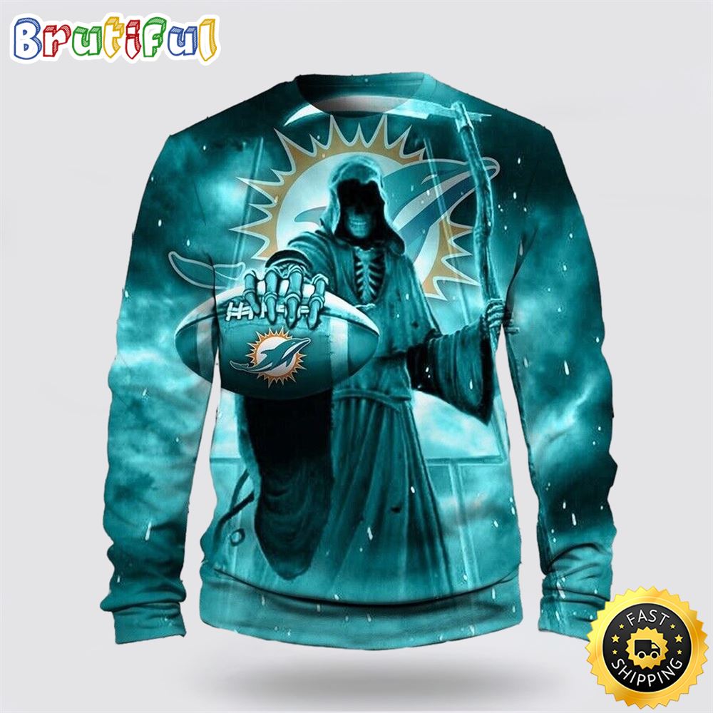 NFL Miami Dolphins Crewneck Sweatshirt Skull Halloween Your Team In Style jahp2n