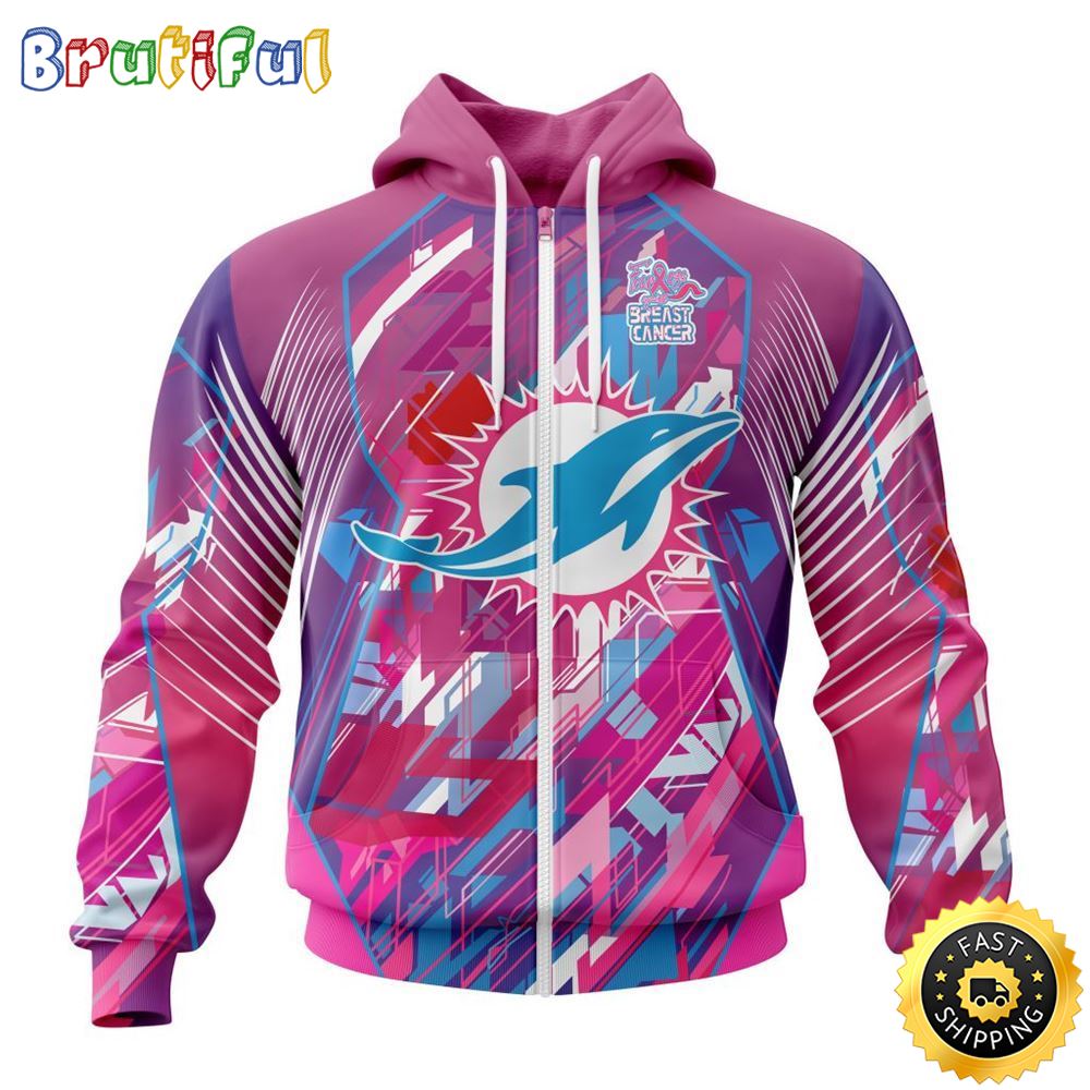 NFL Miami Dolphins I Pink All Over Print Zip Hoodie 3D I Can Fearless Again Breast Cancer For Breast Cancer Survivors 1 tk2e70