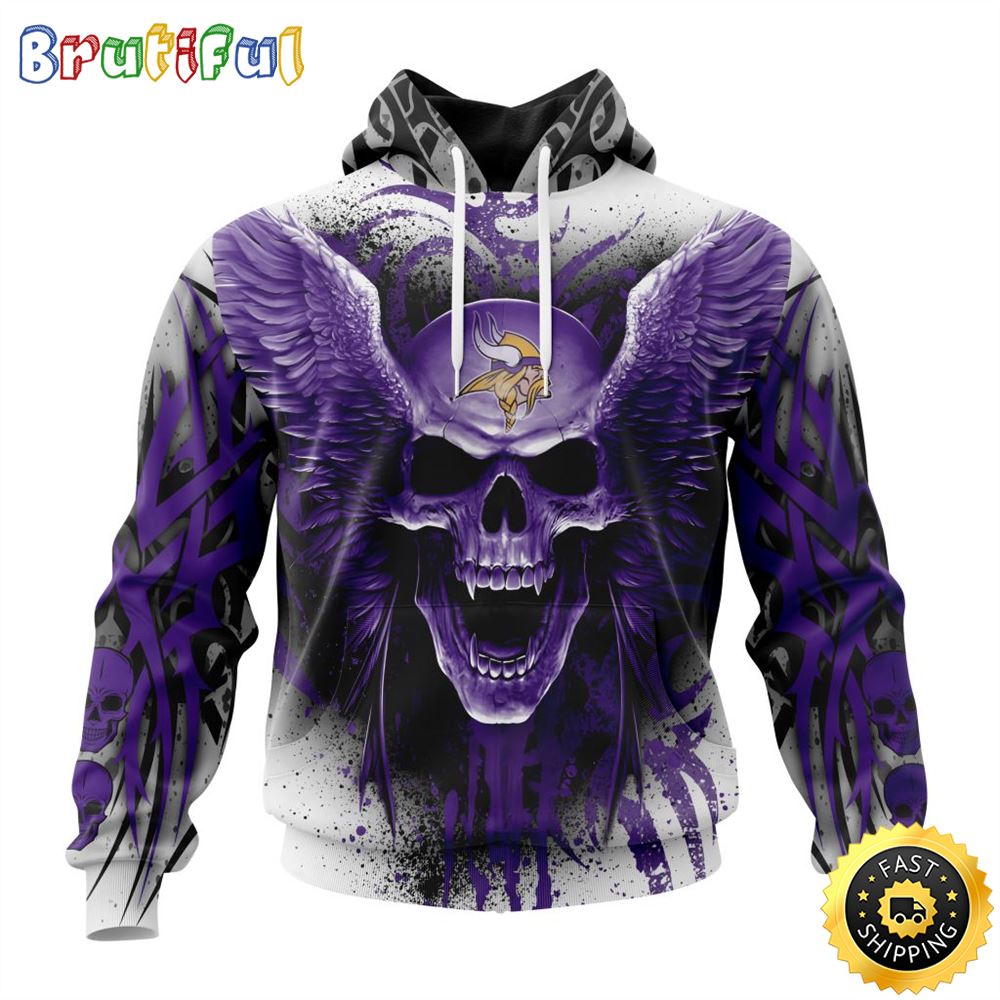 NFL Minnesota Vikings 3D Hoodie All Over Print Special Kits With Skull Unite In Team Colors 1 vs0chd