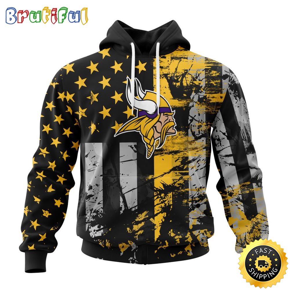 NFL Minnesota Vikings 3D Hoodie Classic Grunge American Flag Stylish Warmth For Fans 1 msmcad