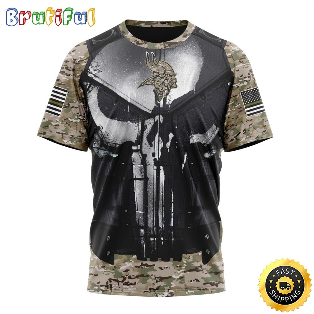 NFL Minnesota Vikings 3D T Shirt Punisher Skull Camo Veteran Kits Represent Your Team 1 dyusa6