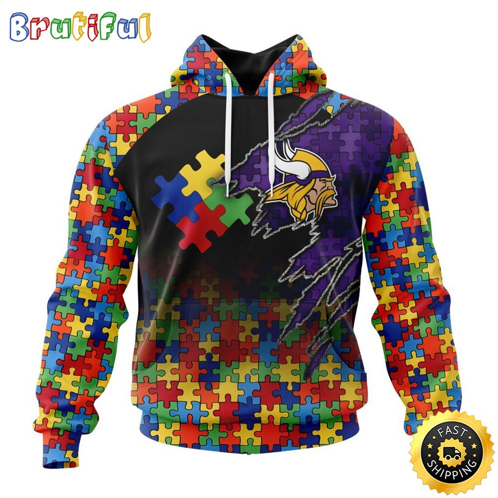NFL Minnesota Vikings All Over Print 3D Hoodie Autism Awareness Design Gifts For Survivors 1 ceff5w